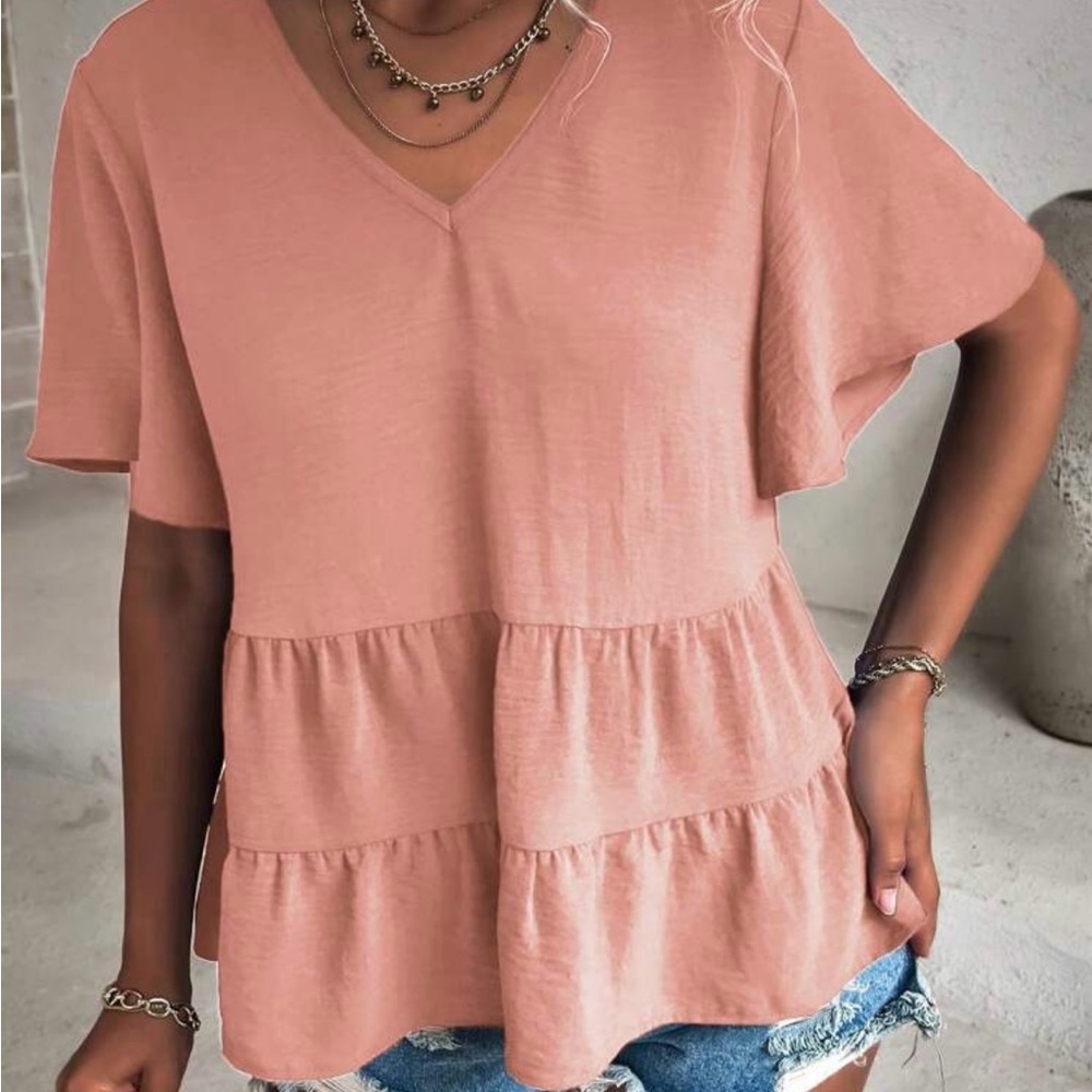 SHEIN Women's V Neck Short Sleeve Peplum Top w/ Ruffled Hem XL NWOT